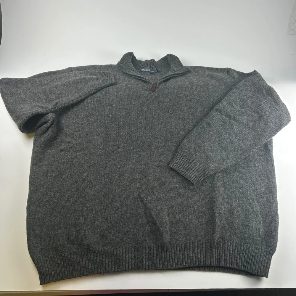 Polo Ralph Lauren Mens 3XB Gray 100% Lambswool VTG 1/4 Zip Sweater Pullover
